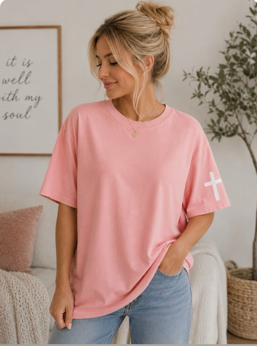 Names of Jesus Tee - Bubble White on Pink