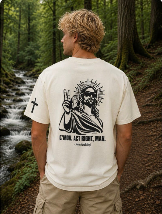 C'mon Man Tee - Black on Cream