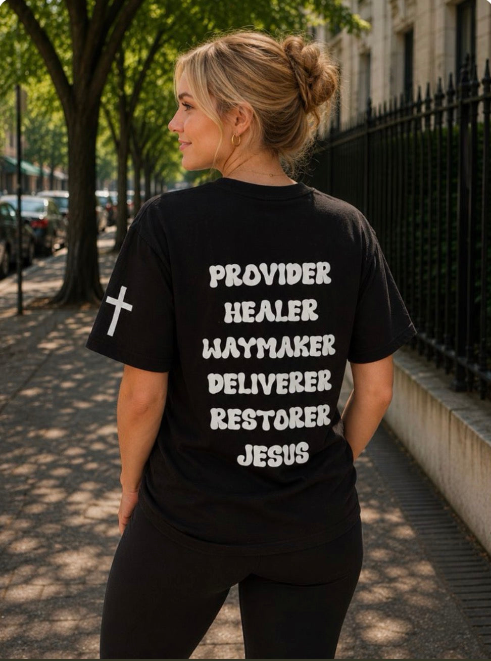Names of Jesus Tee - Bubble White on Black