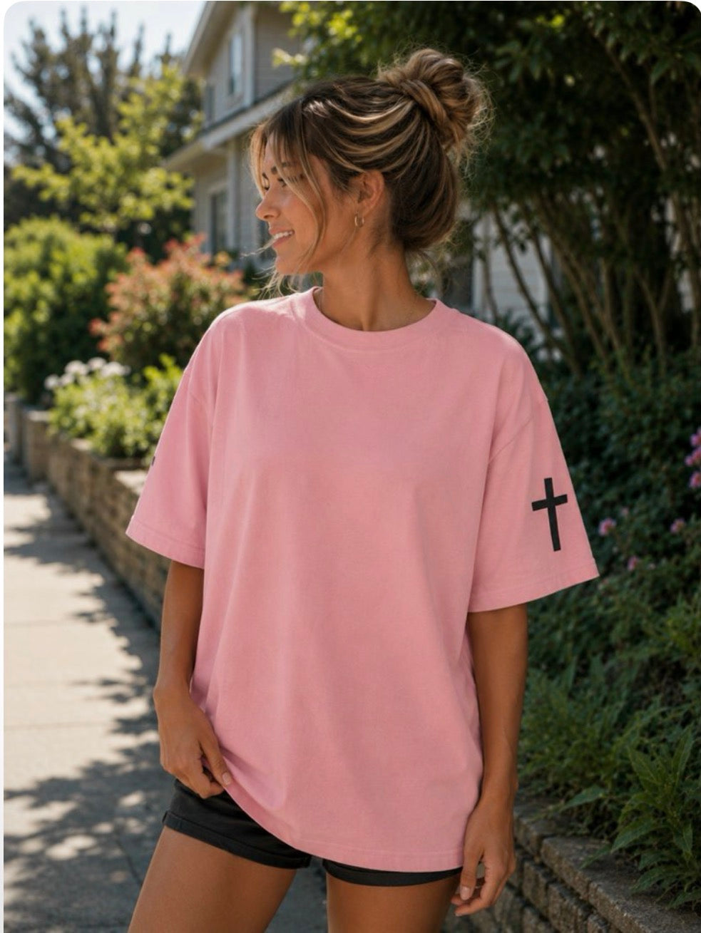 Names of Jesus Tee - Bubble Black on Pink