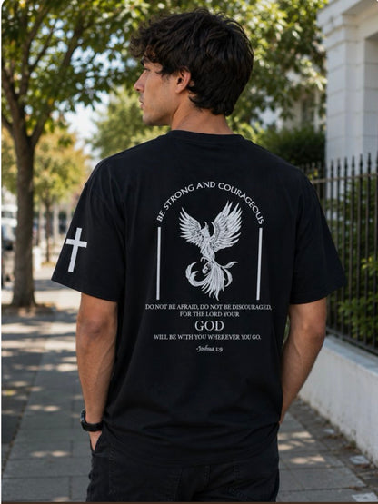 Be Strong and Courageous Tee - White on Black