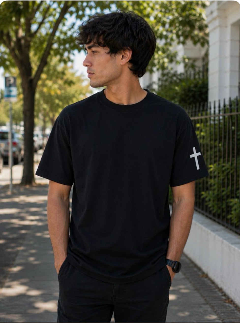 Be Strong and Courageous Tee - White on Black