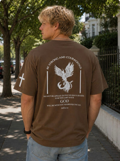 Be Strong and Courageous Tee - White on Brown