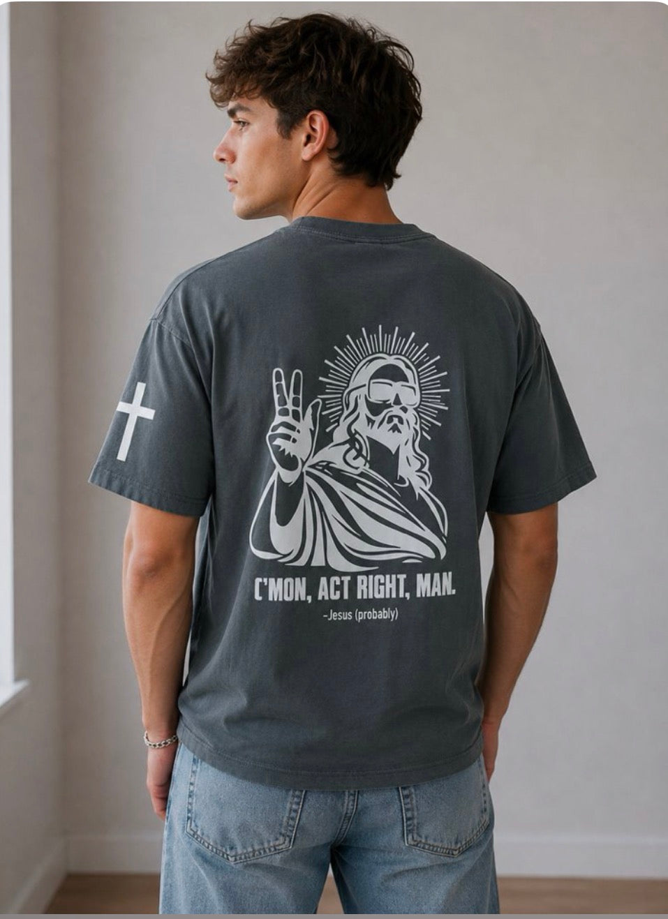 C'mon Man Tee - White on Gray