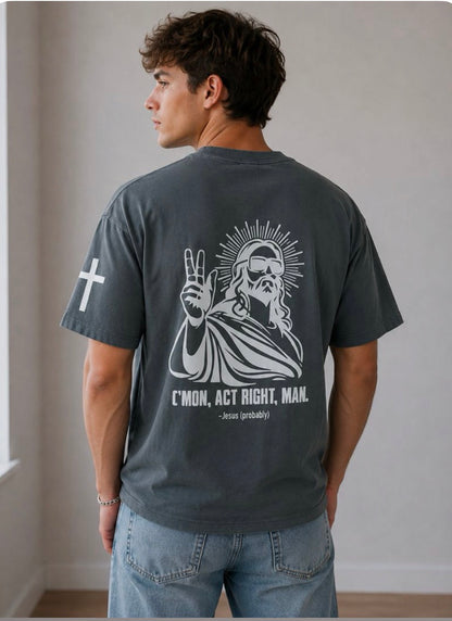 C'mon Man Tee - White on Gray