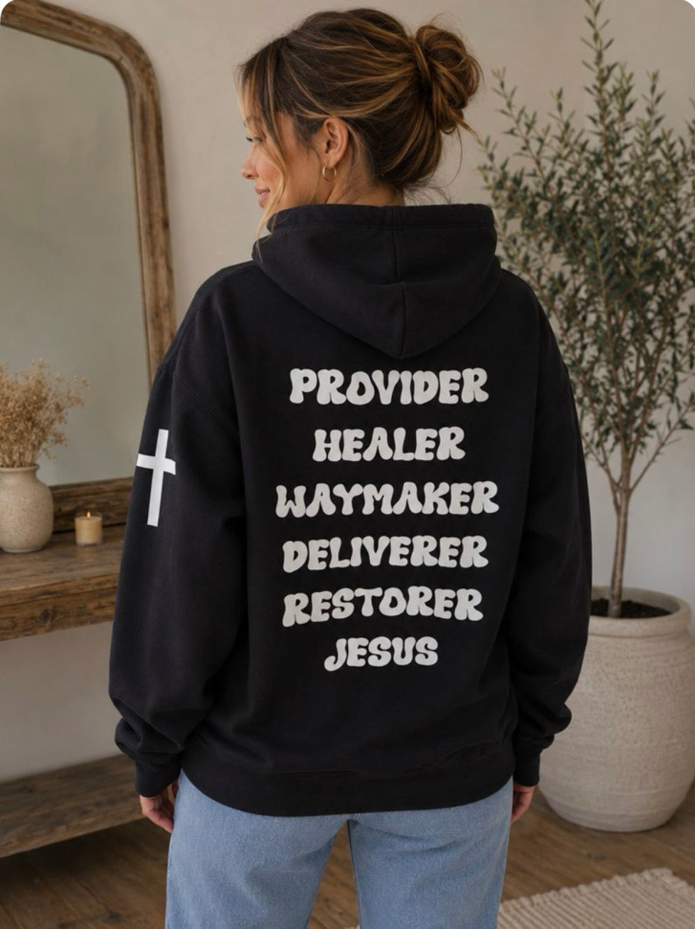 Names of Jesus Hoodie - Bubble White on Black
