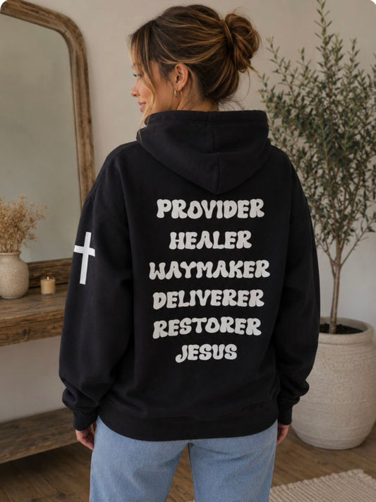 Names of Jesus Hoodie - Bubble White on Black