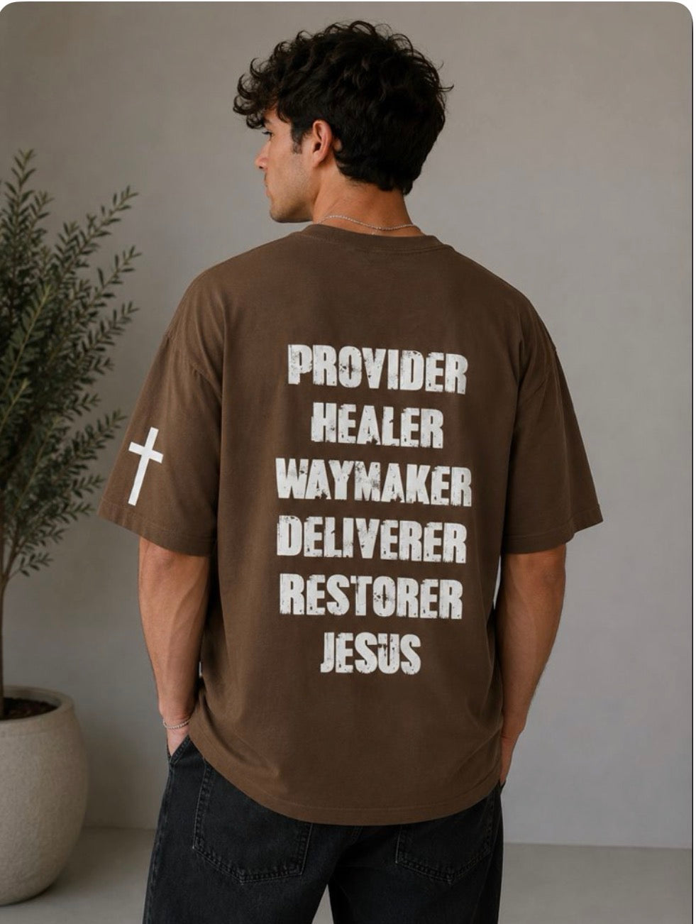 Names of Jesus Tee - Distressed White on Brown